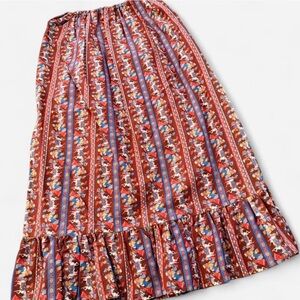 Vintage Handmade Prairie Maxi Skirt, Folk Procession Print, Fits XS-L
